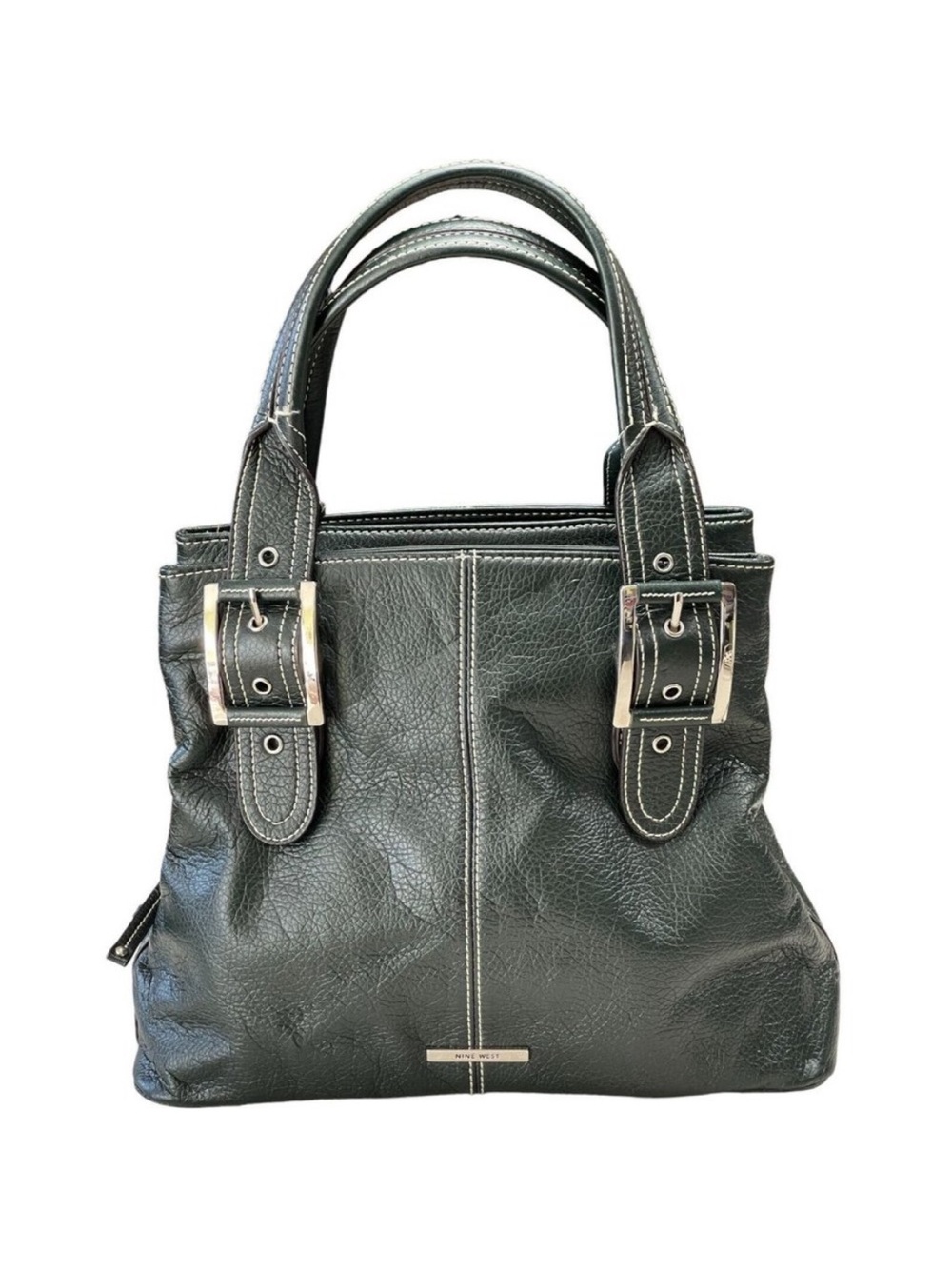 Vintage Nine West Black Faux Leather Double Handle Slouchy Shoulder purse Bag